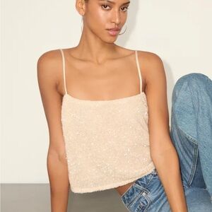 Evaline Champagne Sequin Boxy Crop Cami Top
